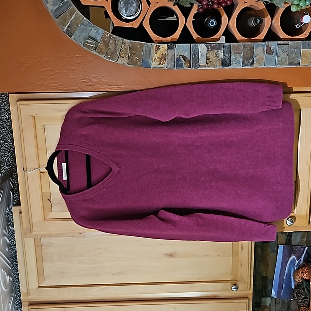 Woolovers Purple Lambswool Knit Long Sleeve V-Neck Sweater